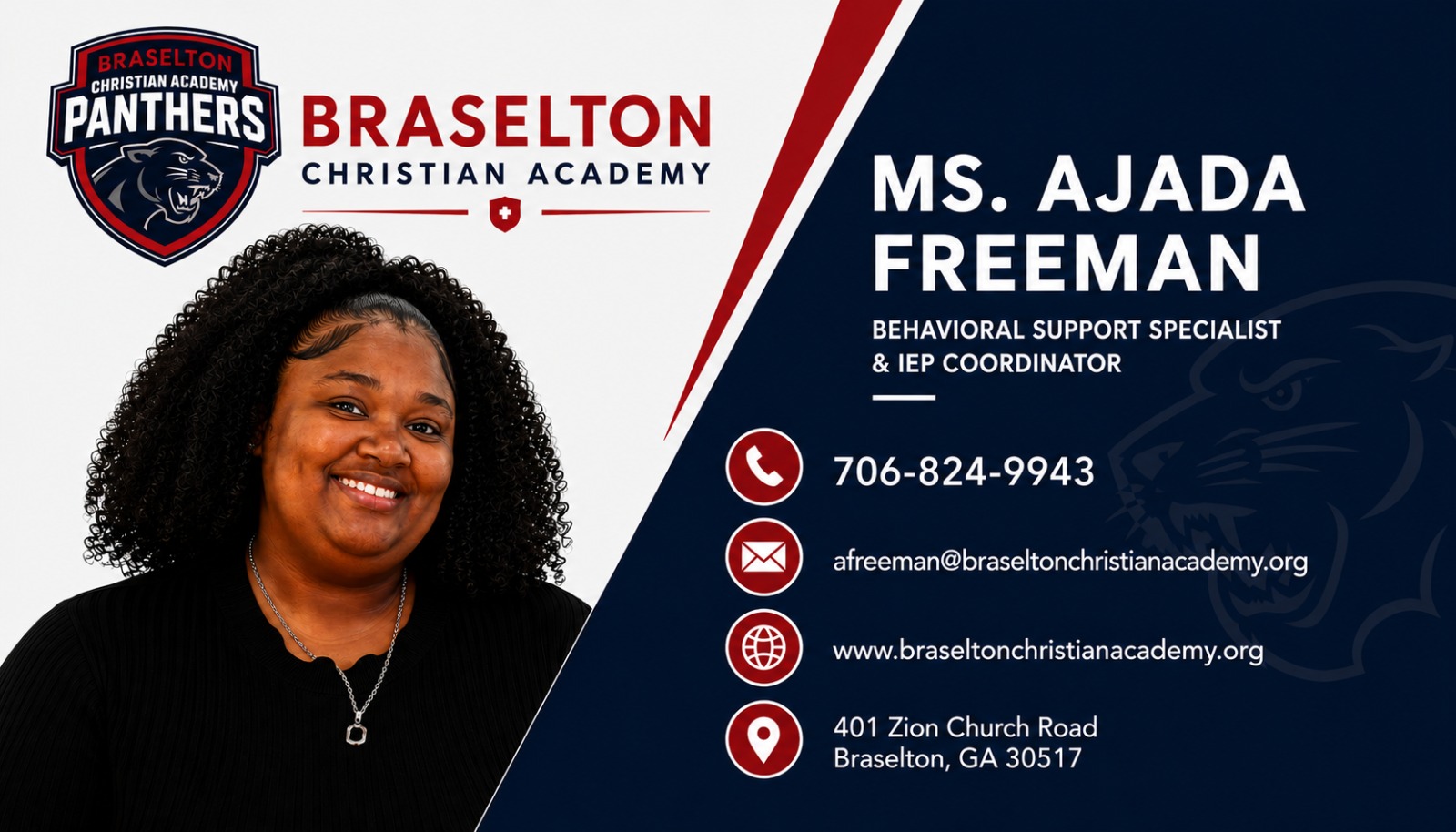 Ajada Freeman — Behavioral Support Specialist & IEP Coordinator, Braselton Christian Academy