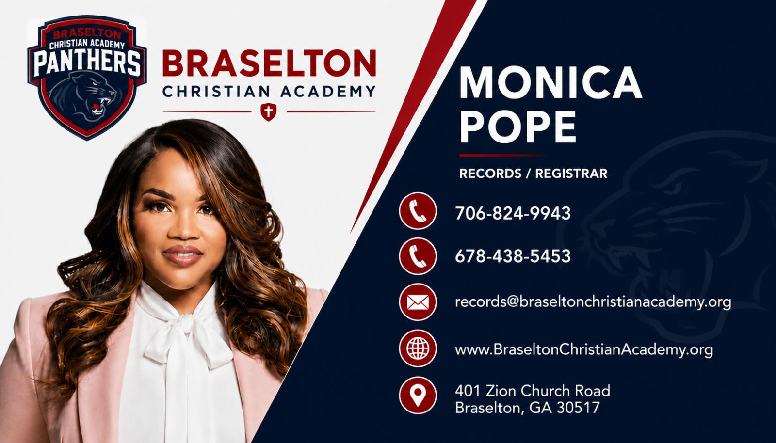 Monica Pope — Records / Registrar, Braselton Christian Academy
